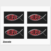 Geloof vis - rood rechthoekige sticker (Vel)