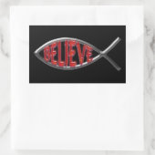 Geloof vis - rood rechthoekige sticker (Tas)
