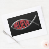 Geloof vis - rood rechthoekige sticker (Envelop)
