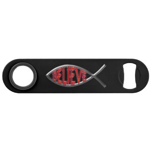 Geloof vis - rood speed flessenopener
