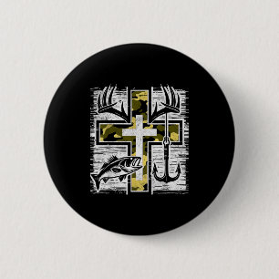 Geloof Vissen Jagen Camo Kruis B Haak Christelijk Ronde Button 5,7 Cm