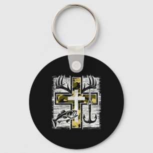 Geloof Vissen Jagen Camo Kruis B Haak Christelijk Sleutelhanger