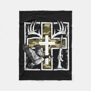 Geloof Vissen Jagen Camo Kruis Eend Hert Christeli Fleece Deken