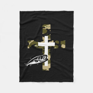 Geloof Vissen Jagen Camo Kruis Met Haak B Chris Fleece Deken