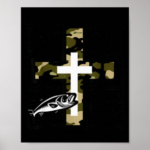 Geloof Vissen Jagen Camo Kruis Met Haak B Chris Poster