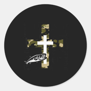 Geloof Vissen Jagen Camo Kruis Met Haak B Chris Ronde Sticker