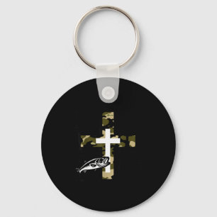 Geloof Vissen Jagen Camo Kruis Met Haak B Chris Sleutelhanger