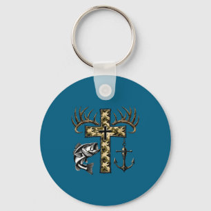Geloof Vissen Jagen Camo Kruis Met Haak B Chris Sleutelhanger