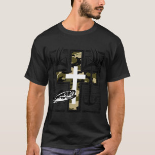 Geloof Vissen Jagen Camo Kruis Met Haak B Chris T-shirt