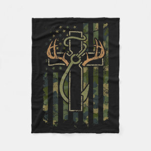 Geloof Vissen Jagen Camo Vs Vlag Kruis Met Haak Fleece Deken