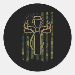 Geloof Vissen Jagen Camo Vs Vlag Kruis Met Haak Ronde Sticker