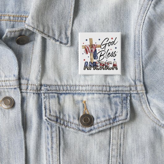 Geloof & Vrijheid: God zegene Amerika Vierkante Button 5,1 Cm (In situ)