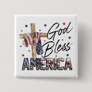 Geloof & Vrijheid: God zegene Amerika Vierkante Button 5,1 Cm