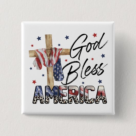 Geloof & Vrijheid: God zegene Amerika Vierkante Button 5,1 Cm (Voorkant)
