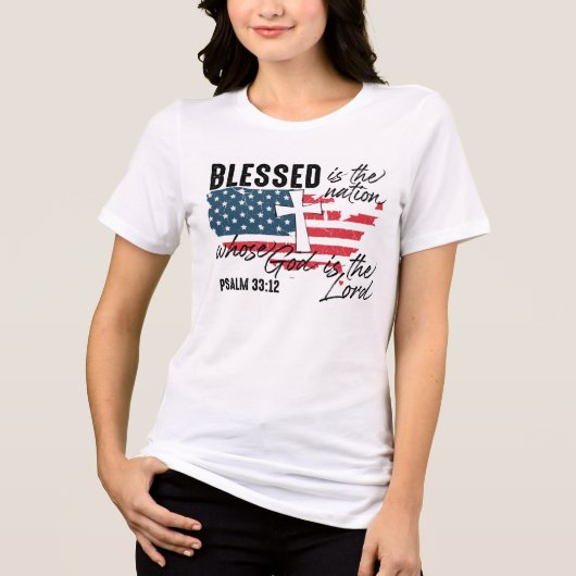 Geloof & Vrijheid (Psalm 33:12) Tri-Blend Shirt (Voorkant)