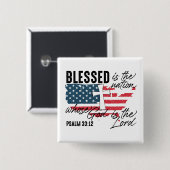 Geloof & Vrijheid (Psalm 33:12) Vierkante Button 5,1 Cm (Voorkant /achterkant)