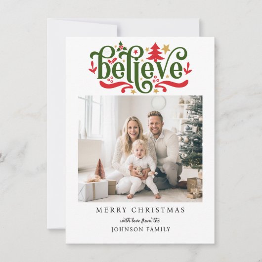 Geloof-Vrolijk Kerstfeest! Moderne, eenvoudige fot Feestdagenkaart (Voorkant)