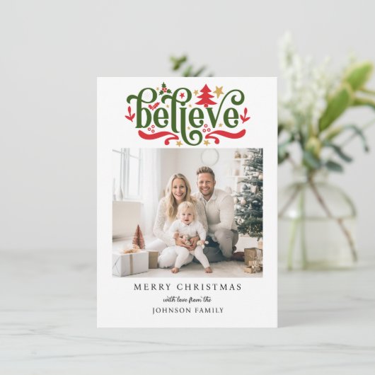 Geloof-Vrolijk Kerstfeest! Moderne, eenvoudige fot Feestdagenkaart (Staand voorkant)