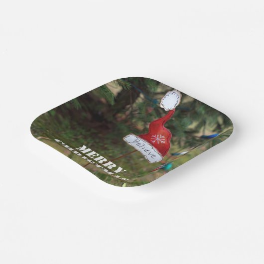 Geloof Vrolijk Kerstmis Santa's Pet Papieren Bordje (Gebogen)