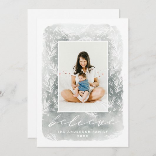 Geloof. Waterverf botanisch kerstscript Feestdagenkaart (Voorkant / Achterkant)