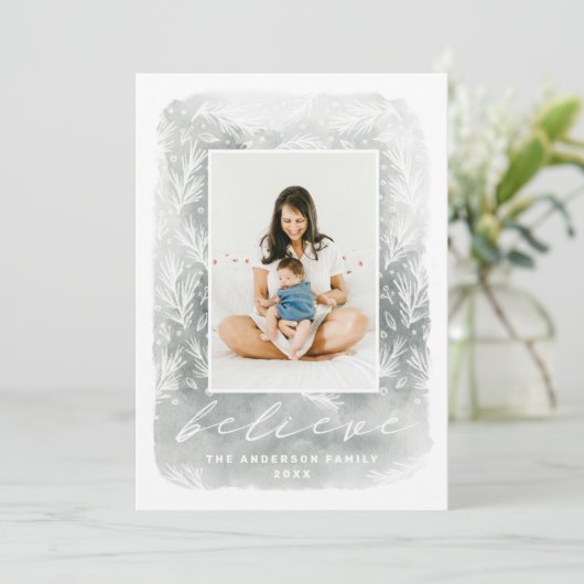 Geloof. Waterverf botanisch kerstscript Feestdagenkaart (Staand voorkant)