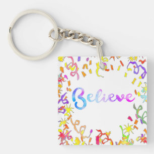 Geloof Waterverf Typografie Confetti Art Keycha Sleutelhanger