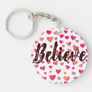 Geloof Waterverf Typografie Hearts Sleutelhanger