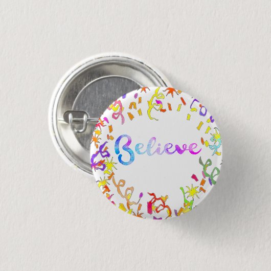 Geloof Waterverf Typografische Confetti Ronde Button 3,2 Cm (Voorkant /achterkant)