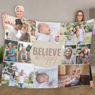 Geloof Wees Gelukkig 10 Foto Collage Neutraal Beig Fleece Deken