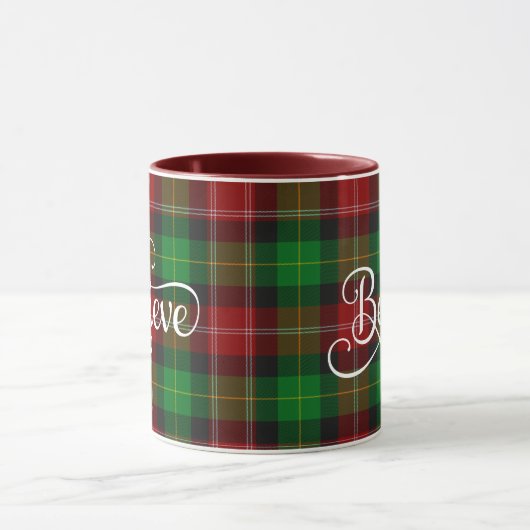 Geloof White Script Red Green Scottish Tartan Mok (Midden)