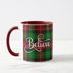 Geloof White Script Red Green Scottish Tartan Mok