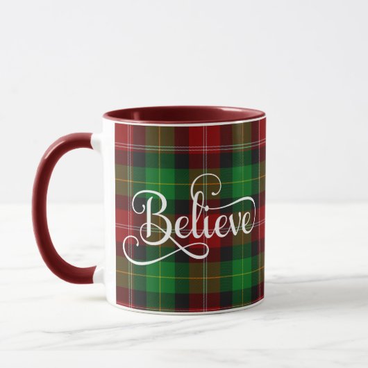 Geloof White Script Red Green Scottish Tartan Mok (Links)