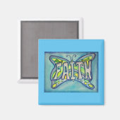 Geloof Woord Blauw Vlinder Custom Art Magnet (Voorkant / Achterkant)