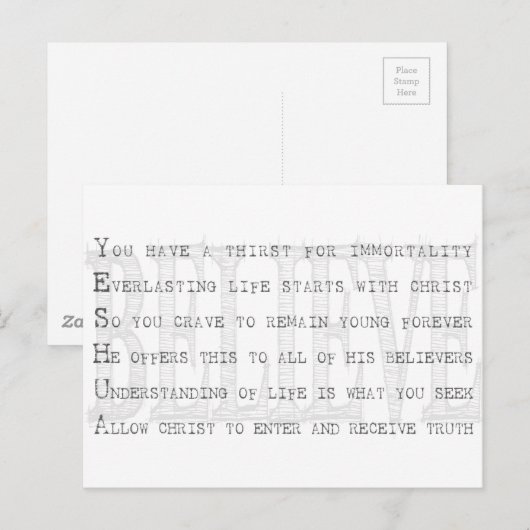 Geloof Yeshua. Christelijk Briefkaart (Voorkant / Achterkant)