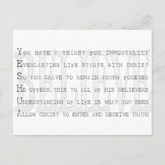 Geloof Yeshua. Christelijk Briefkaart (Voorkant)