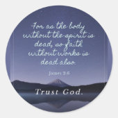 Geloof zonder werken is dood ronde sticker (Voorkant)