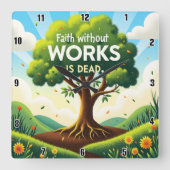 Geloof zonder werken is dood vierkante klok (Voorkant)