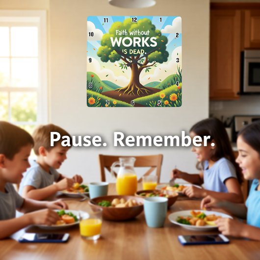 Geloof zonder werken is dood vierkante klok