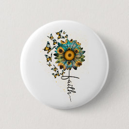 Geloof Zonnebloemen Vlinders Christelijk Religieus Ronde Button 5,7 Cm