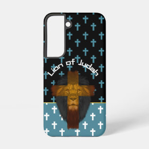 Geloof Zwart Blauw Wit Kruis Leeuw van Juda Samsung Galaxy Hoesje