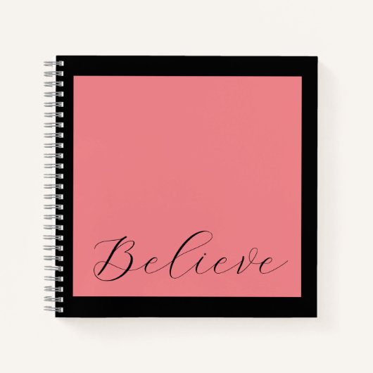 'Geloof' Zwart Script Koraal Roze Achtergrond Notitieboek (Voorkant)