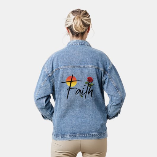 Geloof Zwarte Typografie Met Roos Denim Jacket (Model)