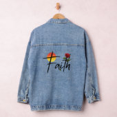 Geloof Zwarte Typografie Met Roos Denim Jacket (Hangar)
