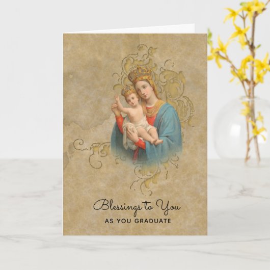 Geloofde Maagd Mary Jesus Afstuderen Kaart (Gele Bloem)
