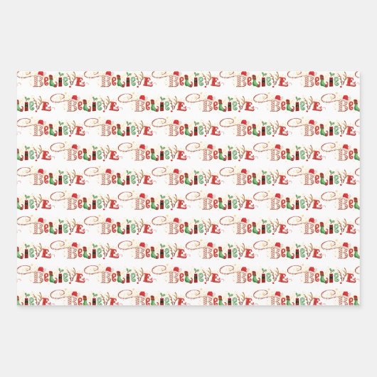 GELOOFEN DAT kerstgeest feestelijke typografie ver Inpakpapier Vel (Voorkant 2)