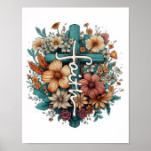 Geloofsbloemen kruisen religieus Christelijk Poster (Voorkant)