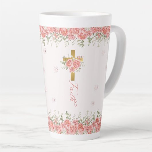 Geloofscadeau bloemenkruis latte mok (Rechterhoek)