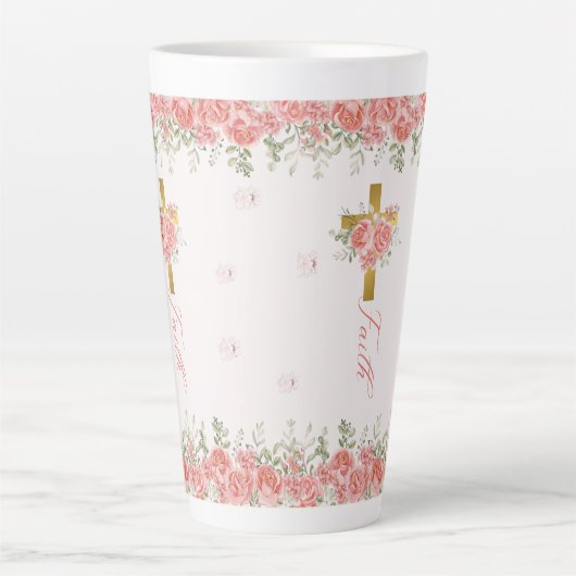 Geloofscadeau bloemenkruis latte mok (Voorkant)