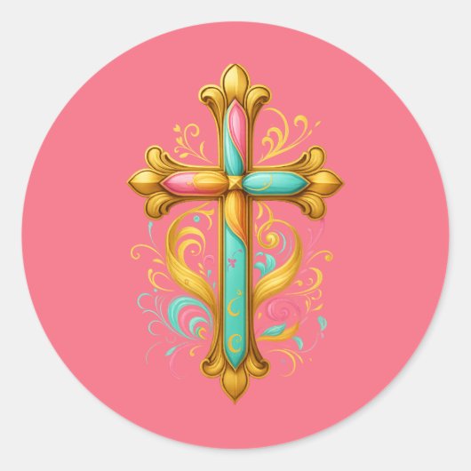Geloofskruis Ronde Sticker (Voorkant)