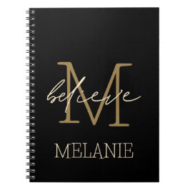 Gelooft aanmoediging Gold Monogram naam Notitieboek